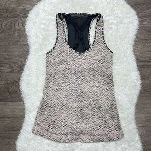 Lululemon Dance to Yoga Tank Top Size 4 Tan Beige Black Mesh Athletic